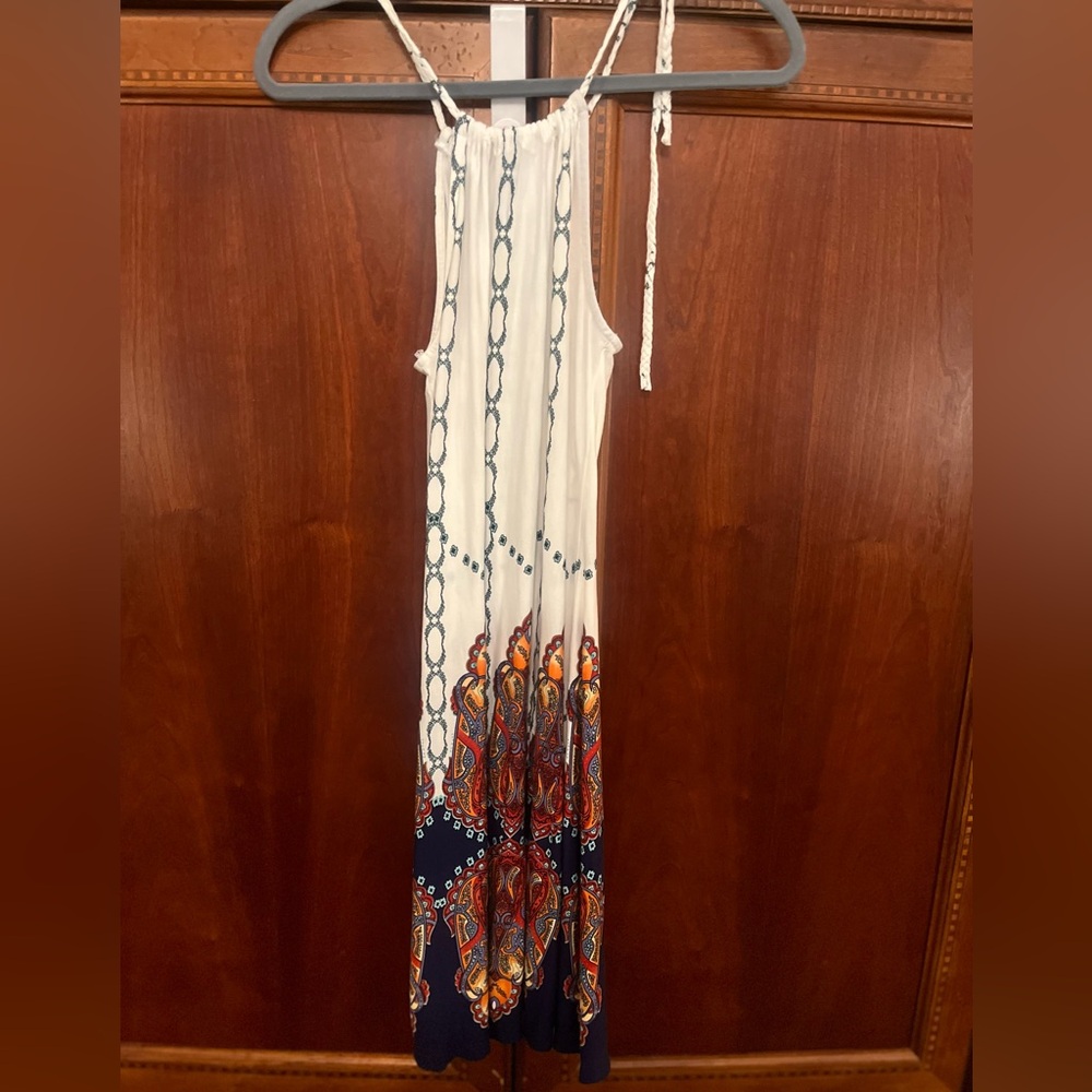 Bohemian Halter Maxi Dress - White and Navy